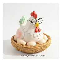 Chicken Figurine Sculpted Shelf-Sitting Chicken Figurine Adorable Hand-Painted for Collectors, Bookshelf, Garden