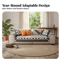 Non-Slip Quilted Patchwork Seat Cover Year-Round Quilted Patchwork Sofa Cover Machine Washable Couch Pad Vintage Design for Guesthouse Operators, Families with Children, Homeowners, Living Room, Lounge Area