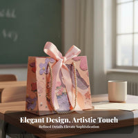 Paper Gift Bag with Handles Sturdy Paperboard Artistic Floral Gift Tote Floral Tote Bag Multi-Use for Parties