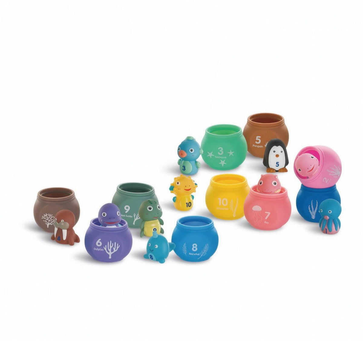 20 Pieces Colorful Sea Animal Counting Toy with Matching Cups Bright Animal Counting Toy with Sorting Cups Learning Educational for Classroom, Playroom, Bath Time