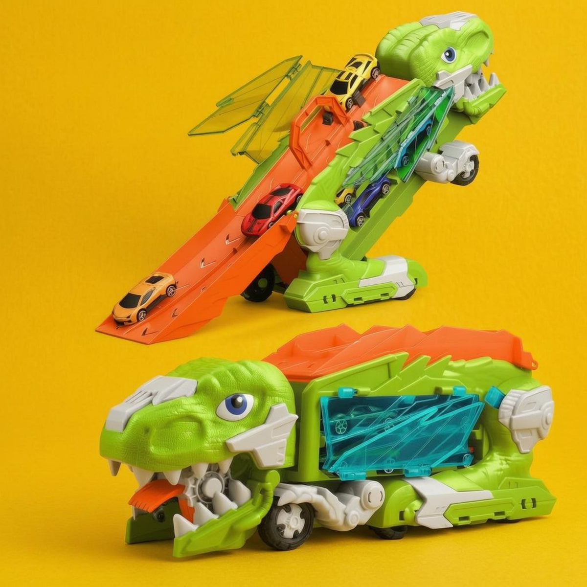 Swallow-and-Slide Transforming Dinosaur Truck Launch Ramp Dinosaur Truck Toy Two-Mode Children's Plaything Open-Mouthed for Children