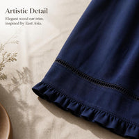 Women's Tencel Linen Cotton Blend Wide-Leg Pants with Ruffle Trim