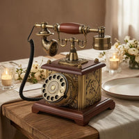 Rotary Telephone Message Book Bronze Finish Vintage Desk Phone Message Book Rotary Phone Wood-Toned Base