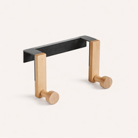Hook Rack with Wood and Iron for Nordic Style Hanging, Removable Storage for Dorm Room or Home Use, No Nail Coat