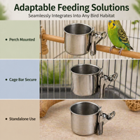 Silver Dog Crate Water Bowl Clip On, Polished Stainless Steel Feeder Cup, Easy to Clean Cage Water Bowl for Budgerigar, Cockatiel, Lovebird