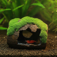 Mossy Aquarium Barrel with Foliage Resin Aquarium Barrel Lifelike Aquatic Creature Hideout Decorative for Shrimp