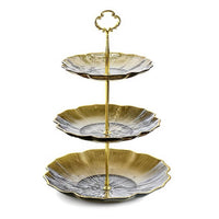 Light Luxury Design Tiered Serving Stand Food Grade Plastic Afternoon Tea Stand Gold Accent 3 Tier Dessert Stand Elegant Design for Living Room, Party, Reception Desk