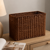 Woven Storage Baskets, Rectangular Wicker Basket with Cut-Out Handles, Tan Synthetic Rattan for Living Room & Cupboard Organiser
