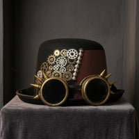 Black Steampunk Hat with Goggles Metal Gear Decorations Steampunk Top Hat
