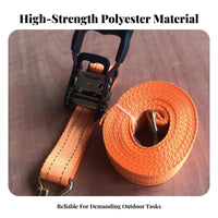 Ratchet Fastening Strap 4400-Pound Strength Breaking Strength Double Hook Cargo Non-Slip Grip Coated Handle Transporting Equipment for Movers