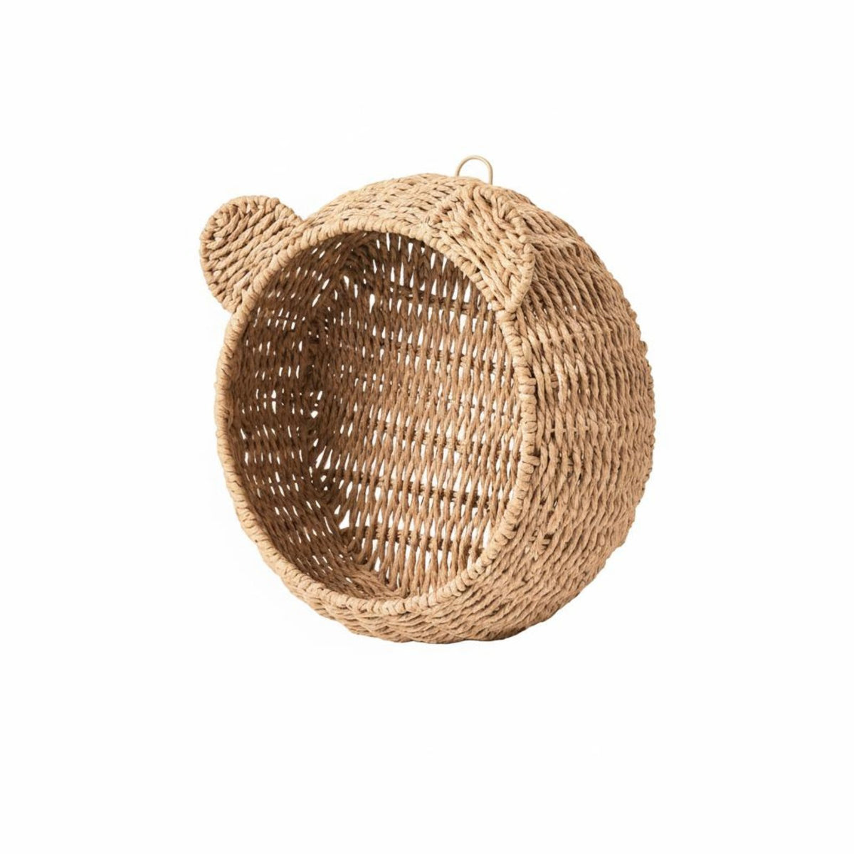 Cat Ear Hanging Shelf Versatile Faux Rattan Display Basket Boho Style Woven Creature Silhouette Organizer for Kids, Nursery, Playroom, Washroom