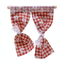 Floral Print Dollhouse Window Curtain Photography Prop Miniature Curtain Realistic Feature for Hobbyists, Kids, Miniature Scene