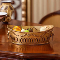 Brass Tray with Hanging Rings Gold Presentation Plate Carved for Entryway