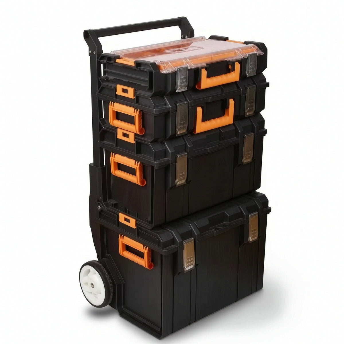 4 Pieces Stackable Tool Box Wheeled Rolling Portable Chest for Craftspeople, Mechanics, Job Site
