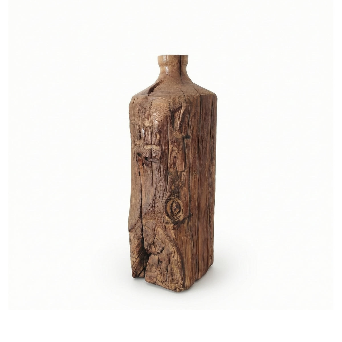 Wooden Vase Imperfection-Appreciating Bottle Vase Minimalist Flower Holder for Essentials-Focused Decorators, Tea Room