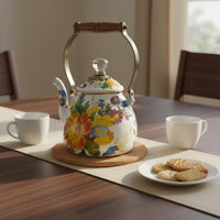 2.5 L Stovetop Tea Kettle Induction Cooker Compatible Floral Enamel Tea Kettle Decorative Stovetop Teapot Safe Material