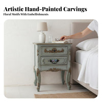 Farmhouse Nightstand Mediterranean Design Louvered Door End Table Distressed Finish Ample Storage for Adults, Hallmanner
