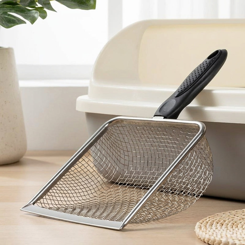 Cat Sifter with Stainless Steel Handle and Grip, Shallow Scooper for Waste, Fine Mesh Scooper for Daily Cleaning