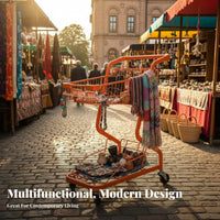 Large Capacity Double-Decker Shopping Cart 360° Swivel Wheels Double Basket Push Cart Multi-Purpose Metal Basket Trolley Comfortable Grip Handle for Street Vendors, Retail Shop Owners, Home Users, Outdoor Market, Moving, Laundry Room