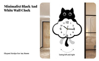 Swinging Tail Cat Clock Creative Design Cat Pendulum Clock Battery Operated Home Decor for Kids