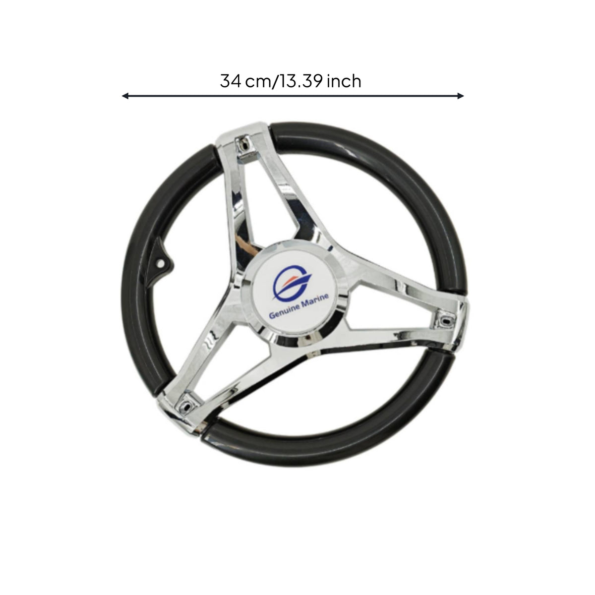 Marine Steering Wheel Black rims 3 Spoke Boat Steering Wheel Polished Metal for Boats, Yachts