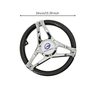 Marine Steering Wheel Black rims 3 Spoke Boat Steering Wheel Polished Metal for Boats, Yachts
