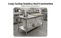 Stainless Steel Work Table Easy Assembly Commercial Kitchen Prep Table Sturdy Stainless Steel Workbench for Home Cooks, Homeowners, Warehouse, Garage