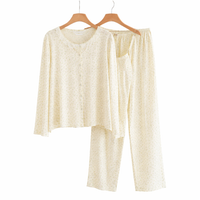 Womens Pyjamas Set Long Sleeve with Camisole for Bedroom and Lounge, 3 Piece Soft Modal Girls Leisure Wear, Breathable Nightwear