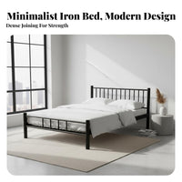 Metal Bed Frame Sturdy and Hard-Wearing Iron Foundation Bed Heavy Duty Slat Support Minimalist Bedstead for Couples, Adults, Guesthouse, Dormitory
