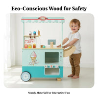 Portable with Wheels Wooden Ice Cream Cart Encourages Creativity Kids Ice Cream Stand Playset Develops Social Skills children's Dessert Shop Toy Educational for Preschoolers, Toddlers, Girls, Preschool, Kindergarten, Playroom, Daycare