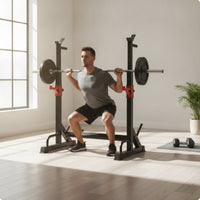 2 Pieces Squat Stand with Adjustable Hooks Freestanding Barbell Rack Heavy-Duty Sturdy for Home Gym Owners