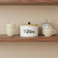 Farmhouse Aesthetic Coffee Filter Storage Box with Lid Coffee Filter Holder Multipurpose Tea Bag Container Countertop Organizer for Cafeteria