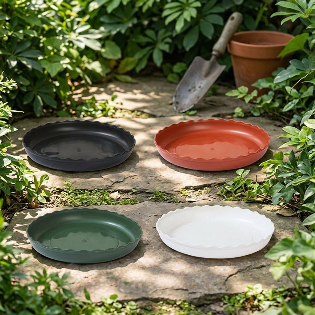 Plant Saucers with Ridged Spiral Bottom, Heavy Duty Resin Plant Pot Saucer and Drip Tray, Simple Style Garden Plant Tray for Outdoor Use