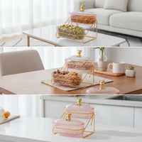 Snack Organizer with Metal Stand Gold Two-Tier Snack Bowl 2-Tier Fruit Bowl Easy to Clean Tray Sturdy for Hosts, Living Room