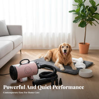 Low Noise Dog Hair Force Dryer Variable Speed Control Dog Grooming Blower Adjustable Heat High Velocity Pet Dryer Built-in Heater for Professional Groomers