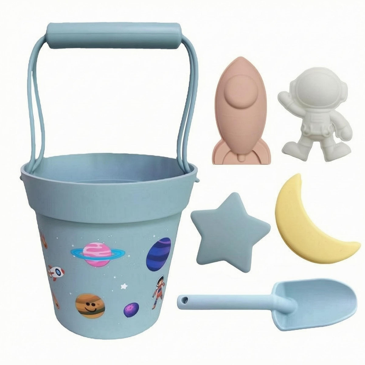 Rounded Shapes Beach Toy Pail Set Curved Handle Silicone Beach Set Printed Patterns Silicone Sand Toys Soft and Flexible for Water Play