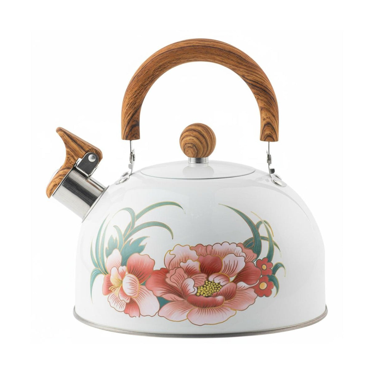 3L Steaming Kettle Fast Heating Floral Print Water Kettle Works On All Stovetops Whistling Teapot
