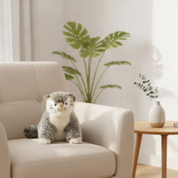 Pallas's Cat Stuffed Soft Stuffed Cat with Fuzzy Tail Toy Cute Seated for Collectors, Nursery, Desk