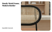 Nordic Design Rattan Backrest High Stool Built-in Footrest Rattan Back Counterstool Cushioned Seat Bar Chair Sturdy Frame for Interior Designers, Homeowners, Adults, Kitchen Island, Restaurant, Dining Room, Balcony