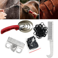 5 Pieces Horse Grooming Kit with Sweat Fine-Toothed Horse Comb Set with Hair Bands Metal for Riders, Barn, Stable