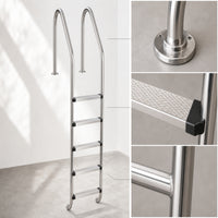 5-Step Pool Ladder Easy to Install Stainless Steel Pool Ladder Drillless for in-Ground Pools