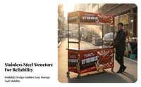 Rustproof Foldable Vending Cart Multi-Purpose Foldable Food Cart Heavy Duty Street Vendor Trolley Space Saver for Small Business Owners, Entrepreneurs, Crafters, Festivals, Trade Shows