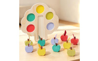 Color-Sorting Fruit Toy Hands-on Learning Wooden Fruit Matching Board Preschool Wooden Toy with Tweezers for Playroom