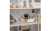 DIY Assembly Wooden Dollhouse Playset Sturdy Wood Construction Wooden Dollhouse Great Gift Idea Pretend Play House Sparks Creativity for Girls, Kids, Toddlers, Playroom