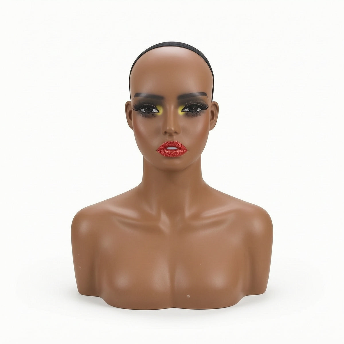 Mannequin Head with Shoulders Realistic Hairpiece Head with Shoulders Dark Skin Tone for Stylists
