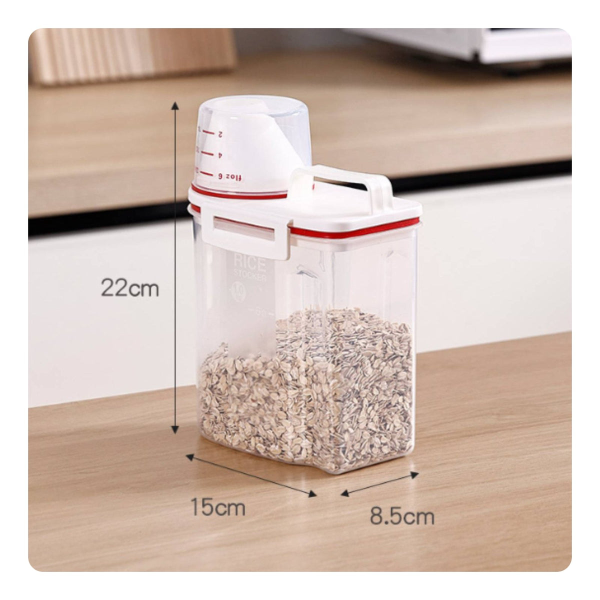Moisture-Proof Rice Dispenser with Measuring Cup Food-Safe Cereal and Grain Storage Bin Space-Saving Design for Countertop, Kitchen Cabinet