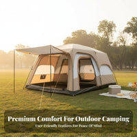 Portable 8-10 Person Outdoor Shelter Waterproof Family Camping Tent Double Layer Design Multi-Room Tent Good Ventilation for Group Campers, Families, Campsite, Park, Backyard, Picnics