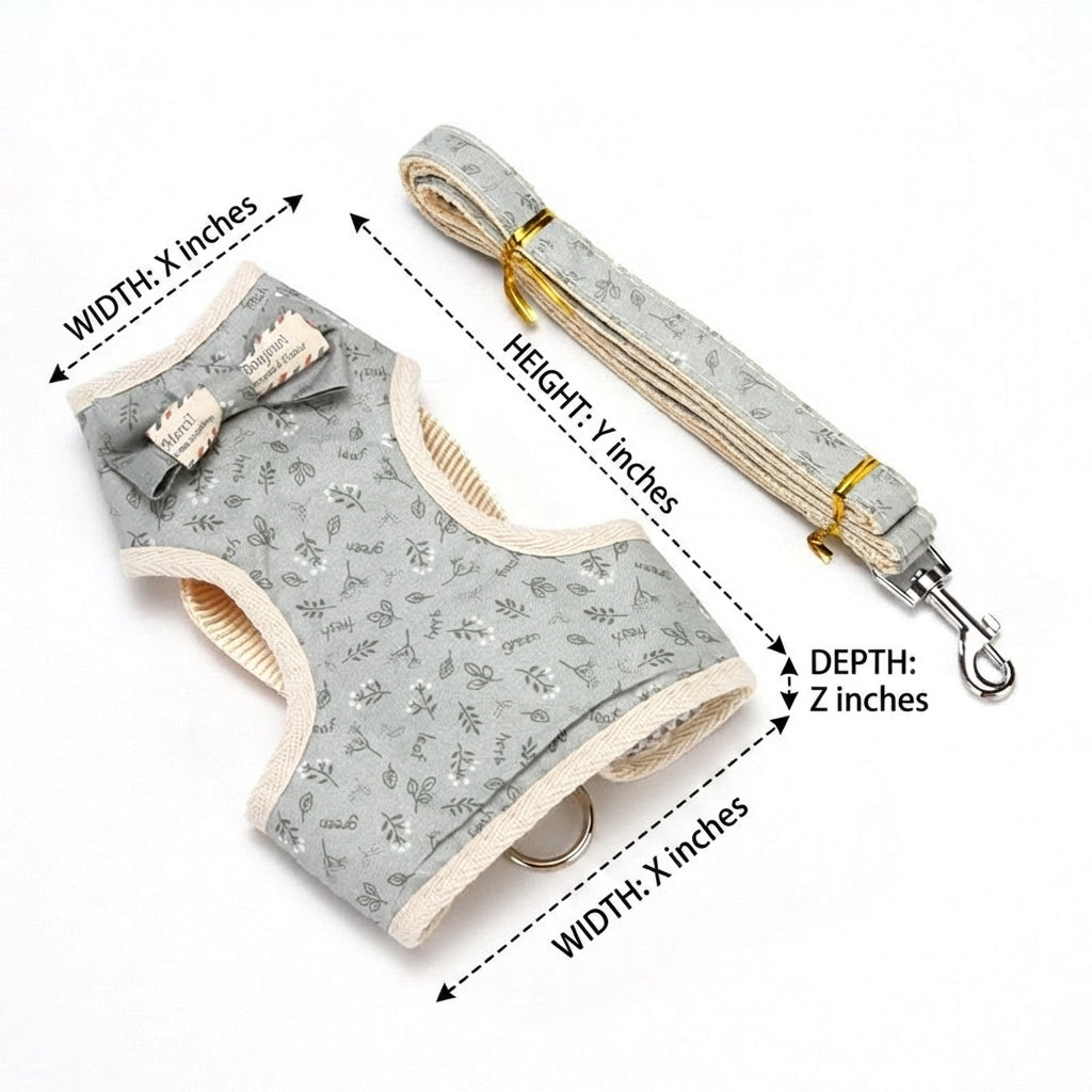 Dog Harness and Cat Harness with Non-Retractable Leash, Korean Style Chest Harness Style Vest with Bow Detail for Small Dog and Small Cat Pets