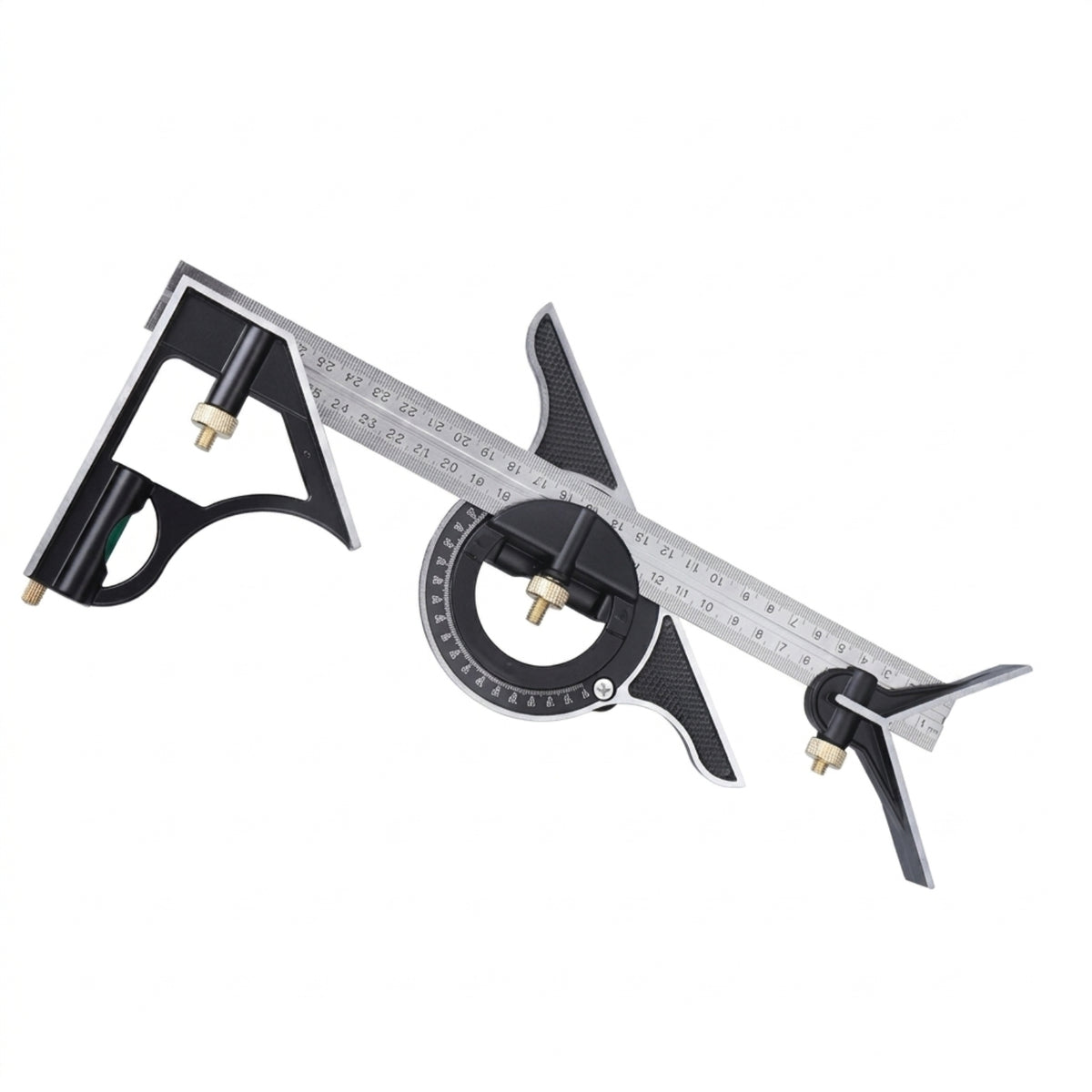 Combination Square with Bubble Level 0-180 Degree Combination Square Angle Locator Multifunction Protractor Stainless Steel