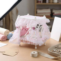 1:12 Scale Dollhouse Canopy Bed Ruffled Four-Poster Bed Ribbon Ties Miniature Furniture